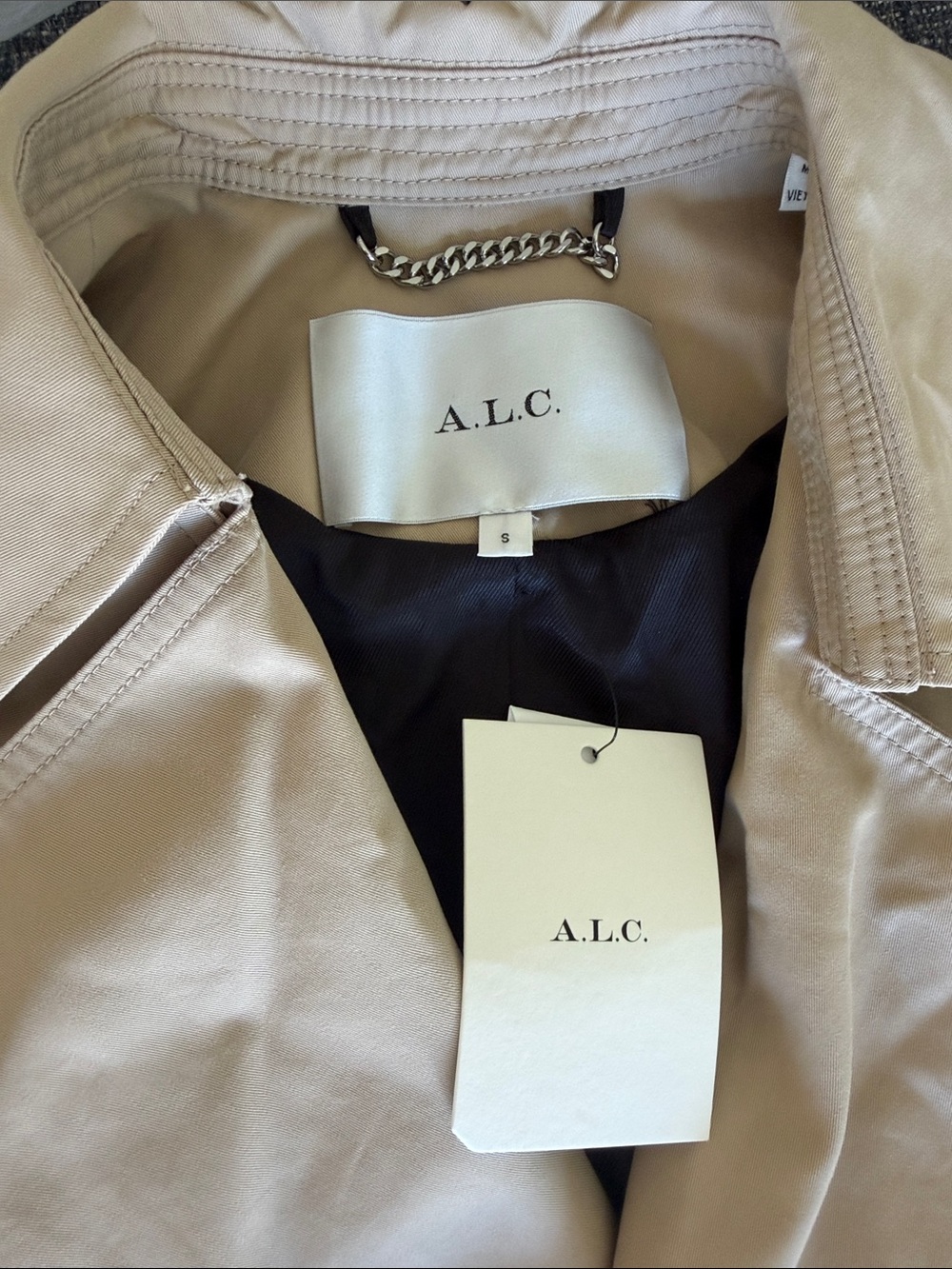 A.L.C. Beige Double-Breasted Trench Coat with Waist Tie - Picture 2 of 3